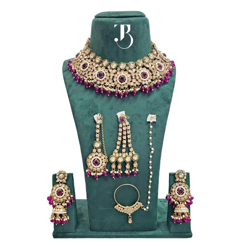 TBJ Bridal Jewelry Set (Magenta Pearl) Bride Style | Artificial Fashion | Wedding Necklace Set for Women