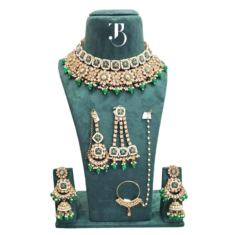 TBJ Bridal Jewelry Set (Dark Green Pearl) Bride Style | Artificial Fashion | Bollywood style Necklace Set for Women