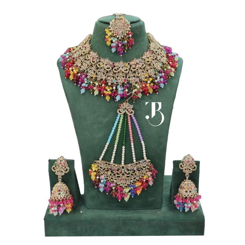 TBJ Bridal Jewelry Set (Premium Pearl) with Bridal Passa | Artificial Fashion | Bollywood style Necklace Set with Passa