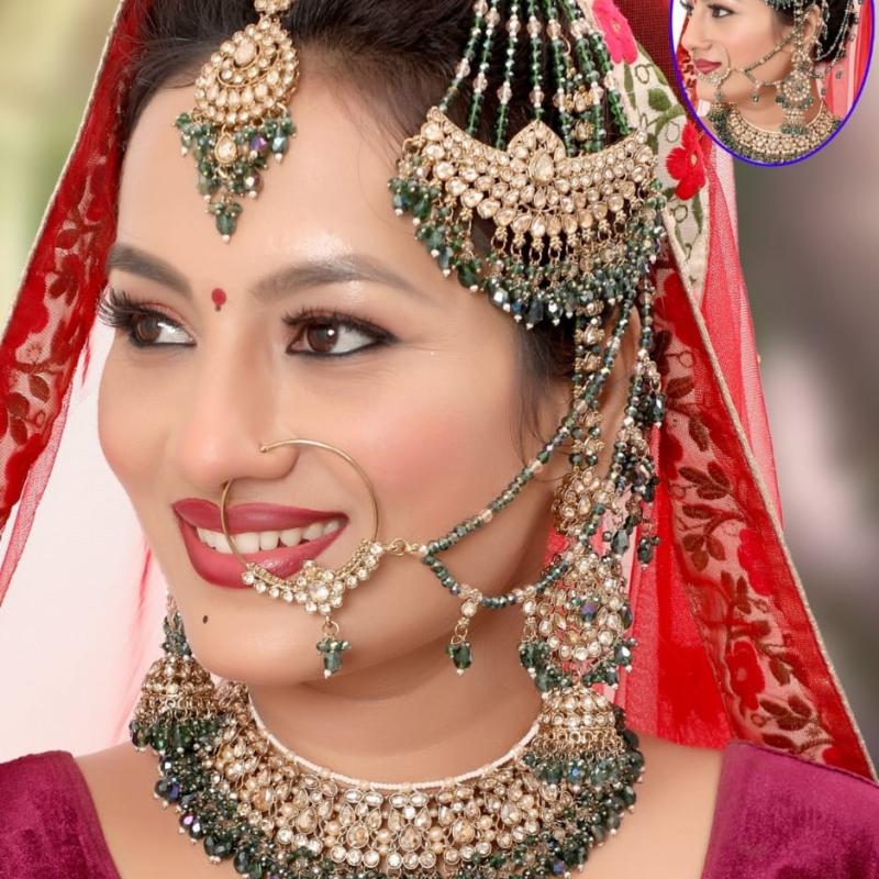 TBJ Bridal Jewelry Set (Green Pearl) Bollywood Style | Artificial Fashion | Wedding Necklace for Women