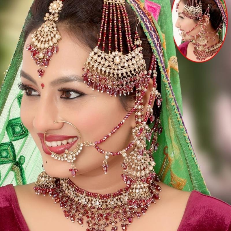 TBJ Bridal Jewelry Set (Maroon Pearl) Celebrity Style | Artificial Fashion | Wedding Necklace Set for Women